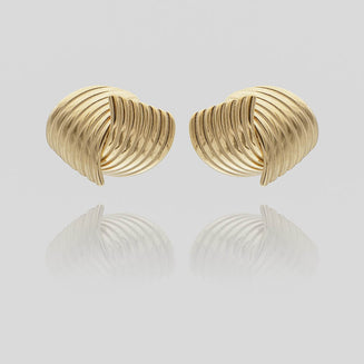 Amaya Gold Stud Earrings, crafted in 18k Gold plated Stainless steel,features two textured fluted fan motif from prya