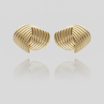 Amaya Gold Stud Earrings, crafted in 18k Gold plated Stainless steel,features two textured fluted fan motif from prya