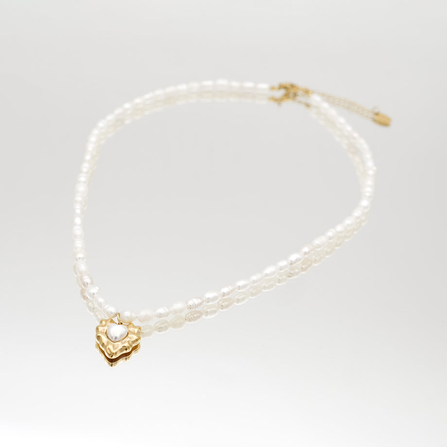 Pearl heart pendant necklace with 18k plated gold heart pendant from prya