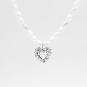 Pearl heart pendant necklace with silver plated gold heart pendant from prya