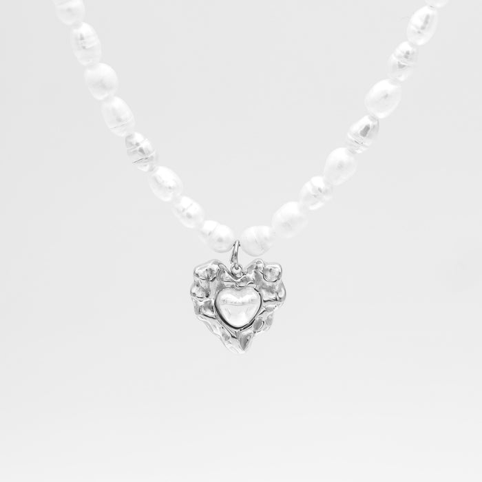 Pearl heart pendant necklace with silver plated gold heart pendant from prya