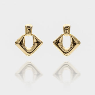 Anika Earrings are stunning Gold plated Drop earrings featuring a sleek, modern door knocker design from prya