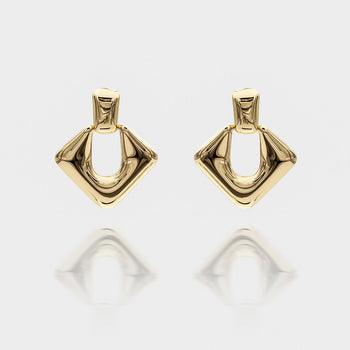 Anika Earrings are stunning Gold plated Drop earrings featuring a sleek, modern door knocker design from prya