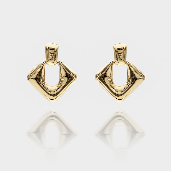 Anika Earrings are stunning Gold plated Drop earrings featuring a sleek, modern door knocker design from prya