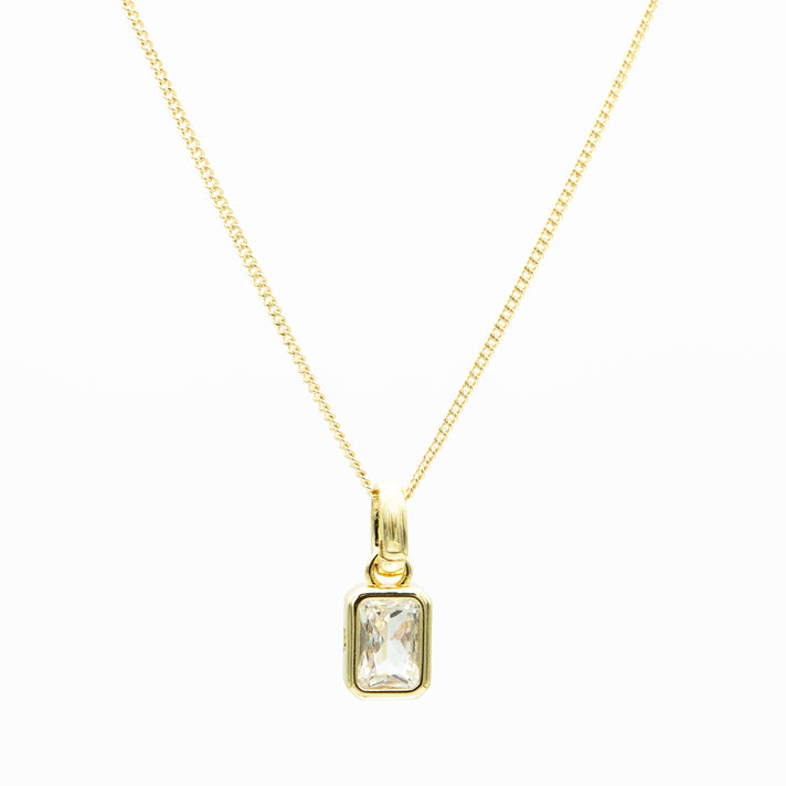 April emerald cut birthstone necklace in 18k gold from prya