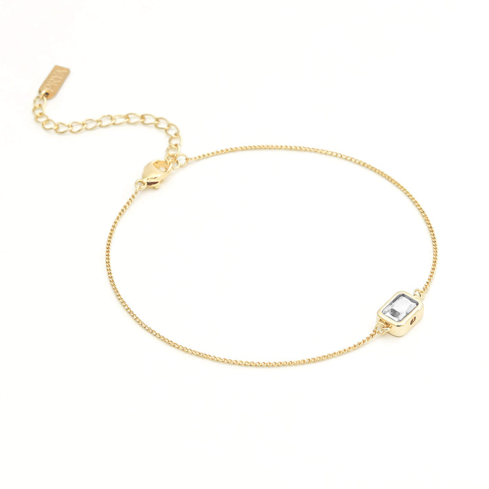 April Emerald cut birthstone bracelet  in 18k gold plating from prya
