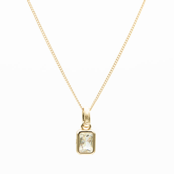 April emerald cut birthstone necklace in 18k gold plating from prya 