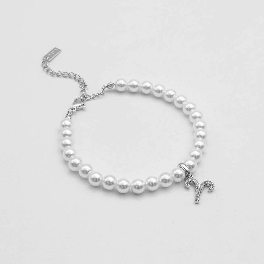silver-accented pearl anklet with zodiac aries charm, 