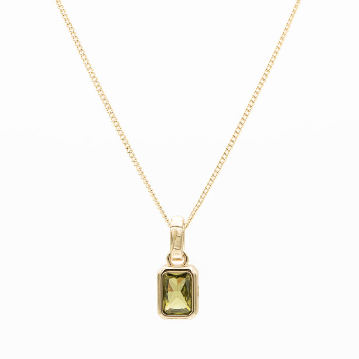 August emerald cut birthstone necklace in 18k gold plating from prya 