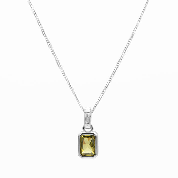 August emerald cut birthstone necklace in silver from prya 