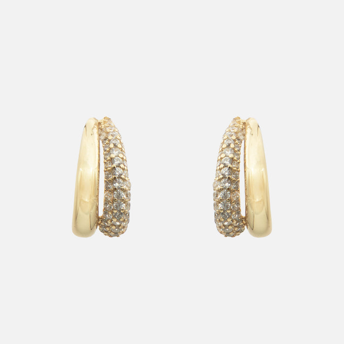 Aurea Double Hoop Earrings,  crafted from a 925 sterling silver base with 18K gold plating and a pave hoop