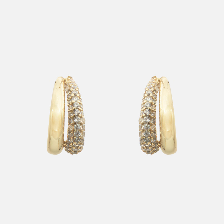 Aurea Double Hoop Earrings,  crafted from a 925 sterling silver base with 18K gold plating and a pave hoop