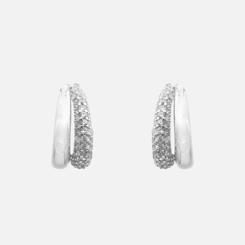 Aurea Double Hoop Earrings,  crafted from a 925 sterling silver base with white gold plating and a pave hoop