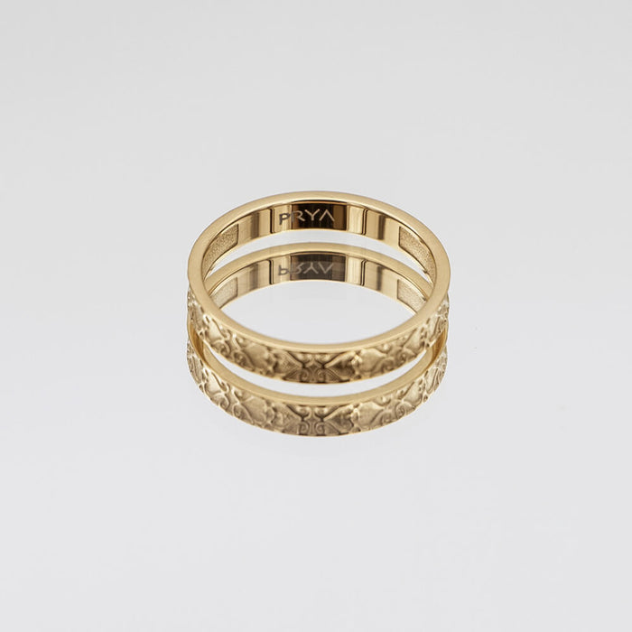 Aurora Ring is a dainty Gold plated ring featuring intricate heart geometric patterns inspired by Celtic designs