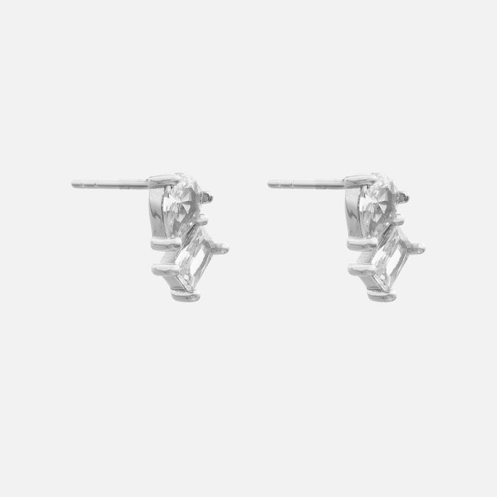 side view of Aya Toi Et Moi Stud earrings in white gold plated 925 sterling silver