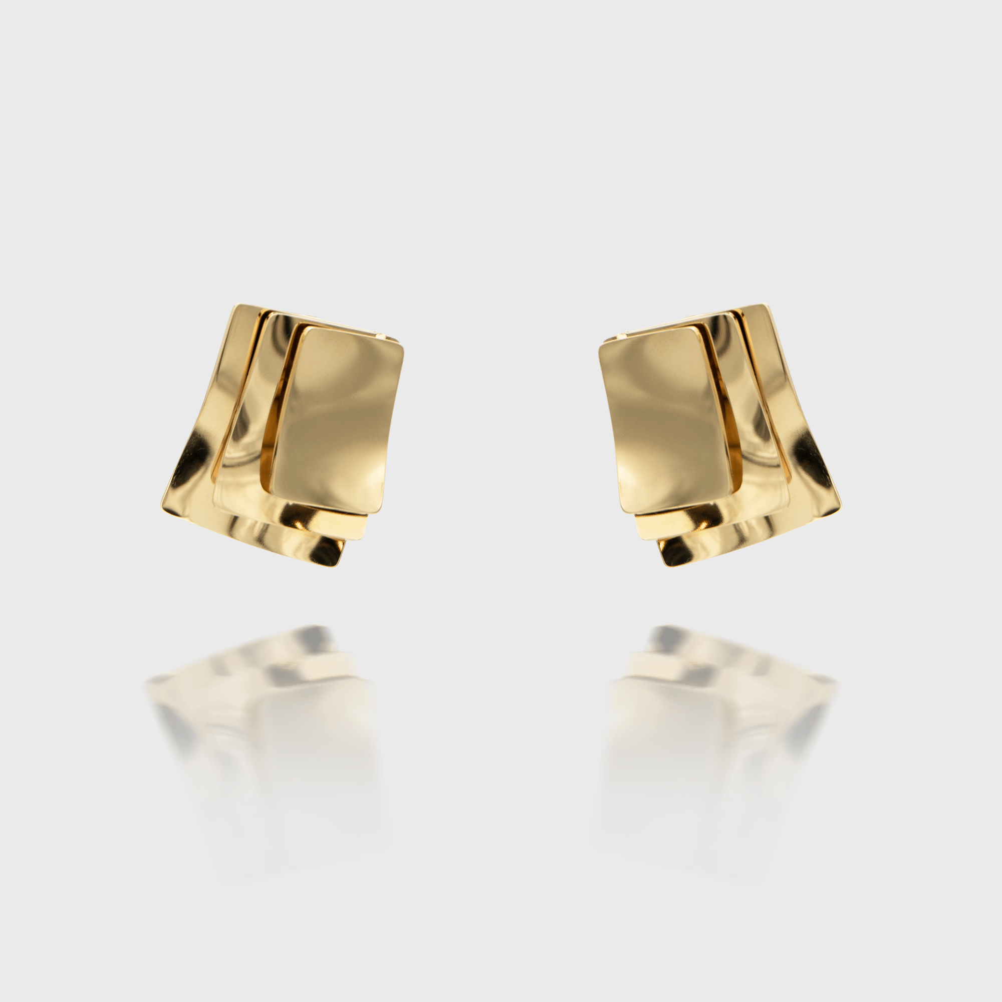 Arya Earrings crafted in 18k gold plated stainless steel, featuring a striking three-layered square design from prya