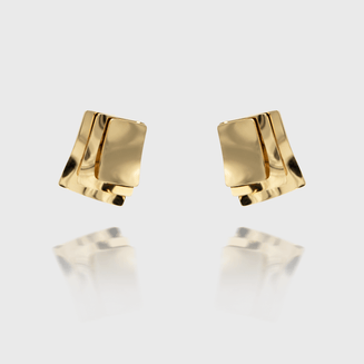 Arya Earrings crafted in 18k gold plated stainless steel, featuring a striking three-layered square design from prya