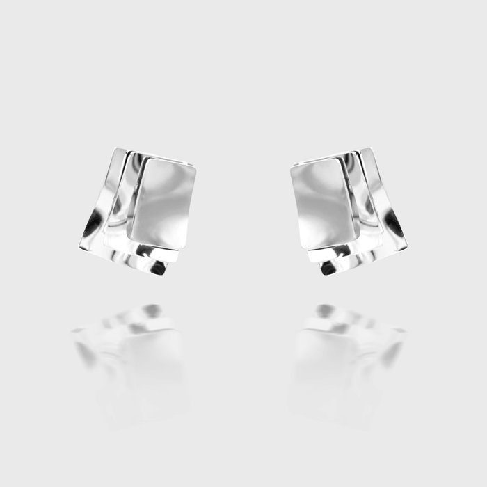 Arya Earrings crafted in silver plated stainless steel, featuring a striking three-layered square design from prya