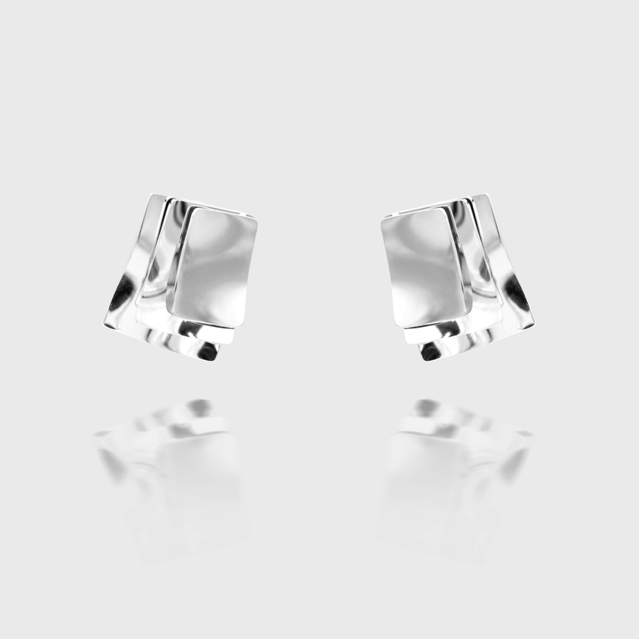 Arya Earrings crafted in silver plated stainless steel, featuring a striking three-layered square design from prya