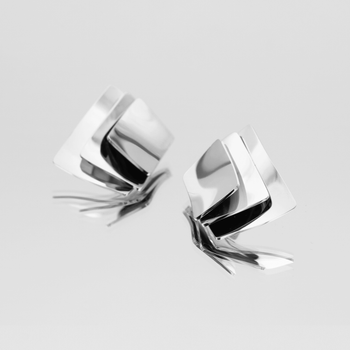 Arya Earrings crafted in silver plated stainless steel, featuring a striking three-layered square design from prya