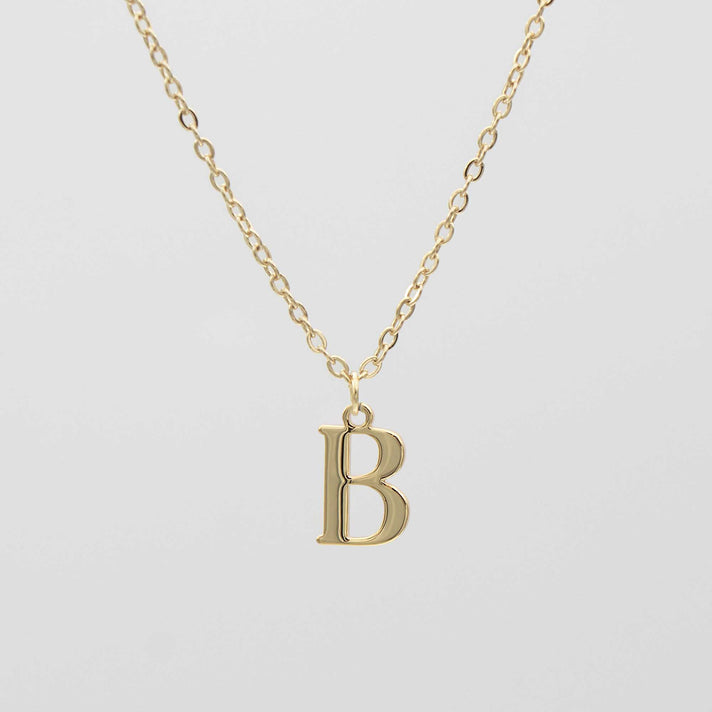 18k gold plated Dubai Initial Necklace with a 'B' pendant on a classic chain, perfect for personalisation.