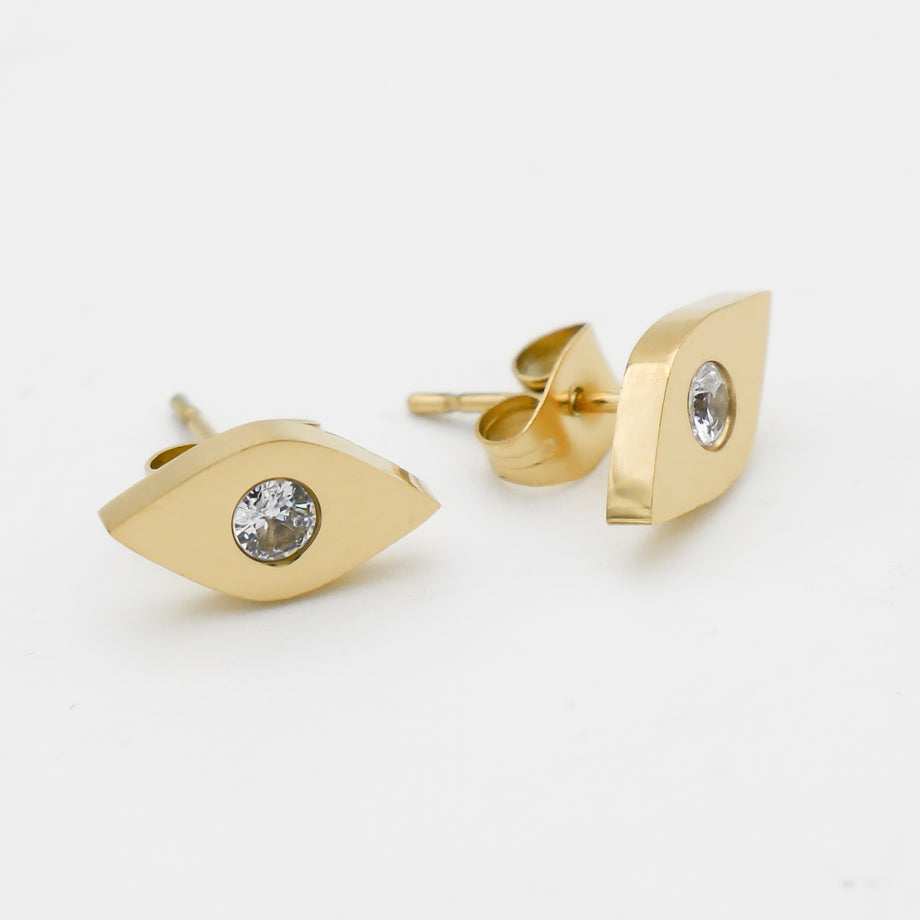 Evil eye studs with a cz centre in gold