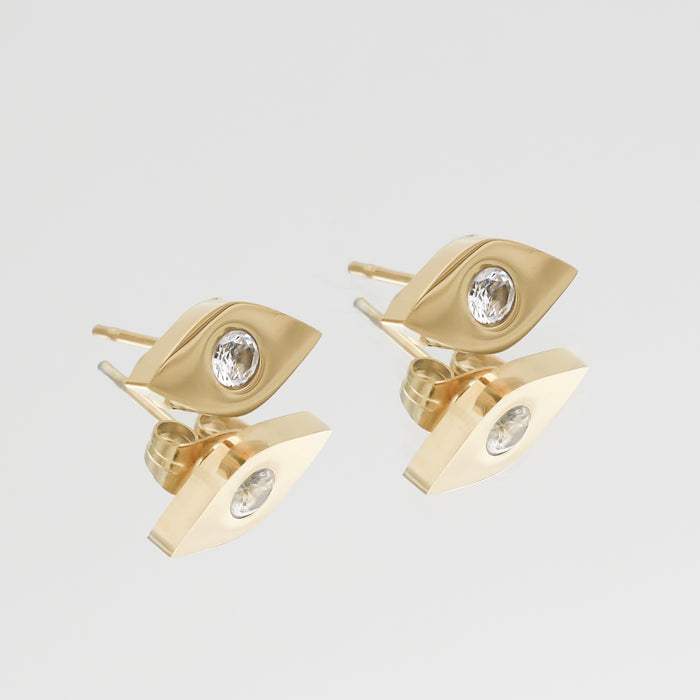 Evil eye studs with a cz centre in gold