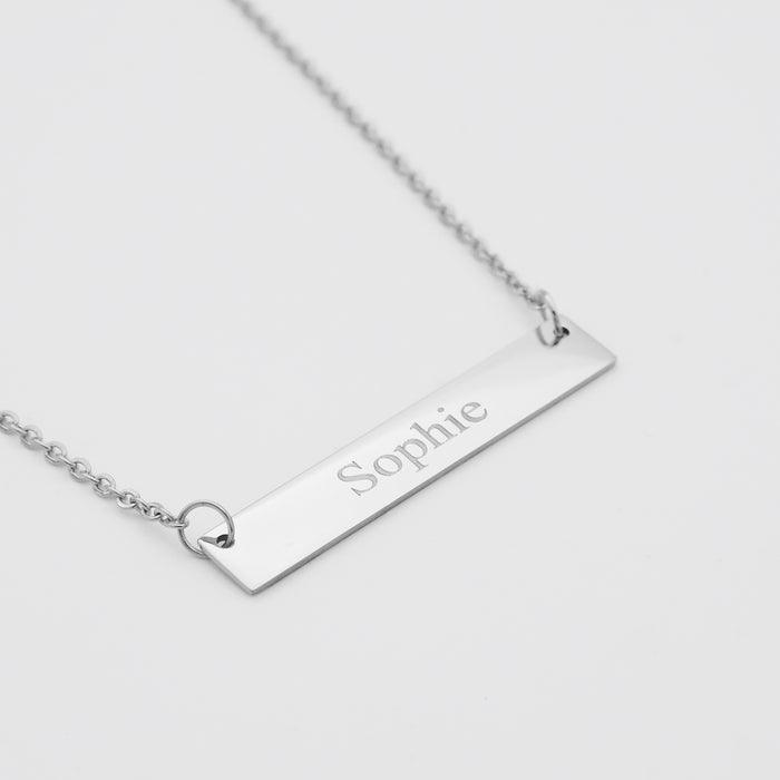 Engraved Custom Bar Necklace in silver plated from PRYA