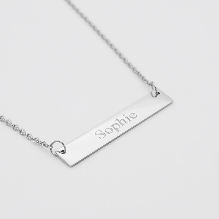 Engraved Custom Bar Necklace in silver plated from PRYA