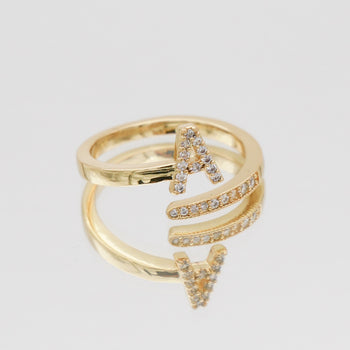 Gold Paved, adjustable Icy initial ring in A