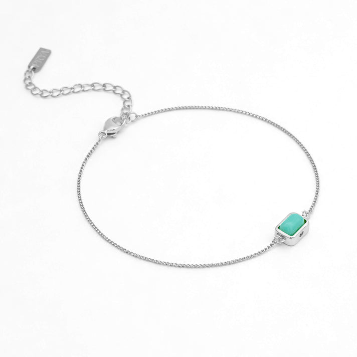 December Emerald cut birthstone bracelet  in silver plating from prya