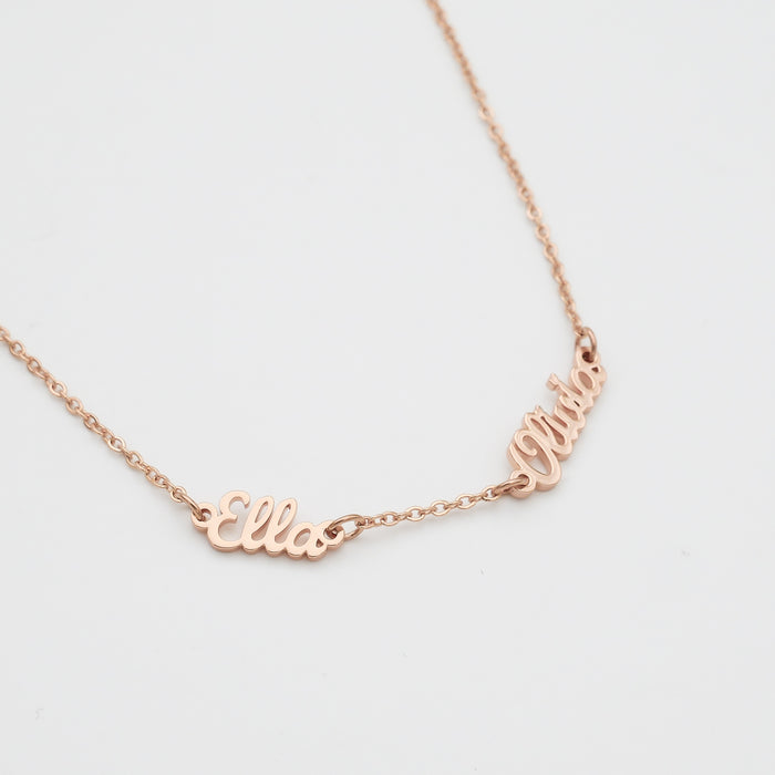 Personalised Multiple Name necklace in rose gold with classic link chain  