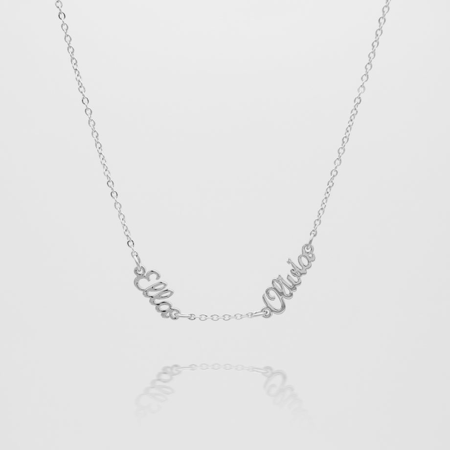 Personalised Multiple Name necklace in silver with classic link chain  