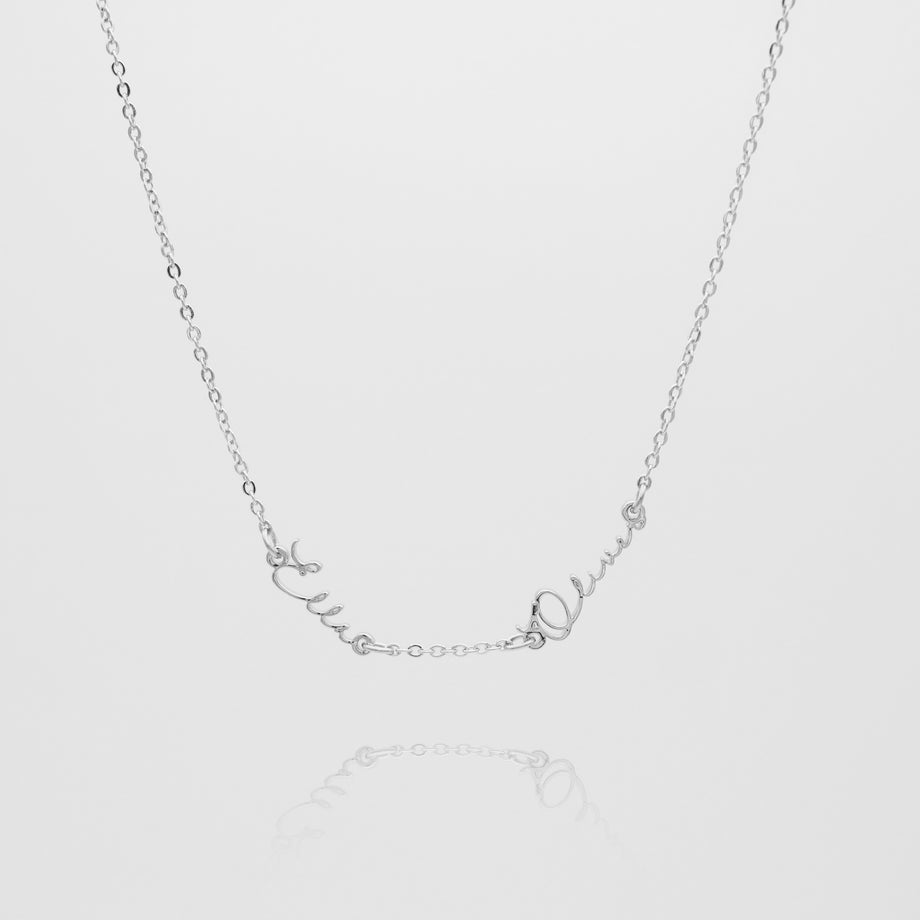 Selina multiple name necklace, available in 18k gold plated, silver or rose gold plated stainless steel with options for 2, 3, 4 names from prya