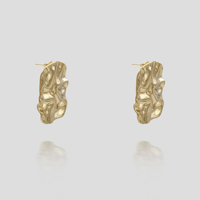 Elena Earrings meticulously crafted in 18k plated gold with a subtle texture that catches the light beautifully from prya