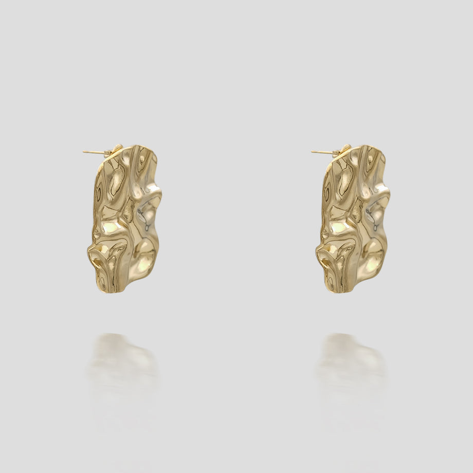 Elena Earrings meticulously crafted in 18k plated gold with a subtle texture that catches the light beautifully from prya