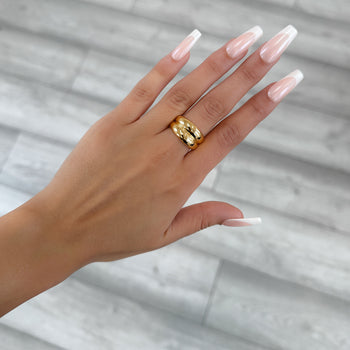 Model wearing Eliana Double Band Dome Ring in 18k Gold plated stainless steel from prya