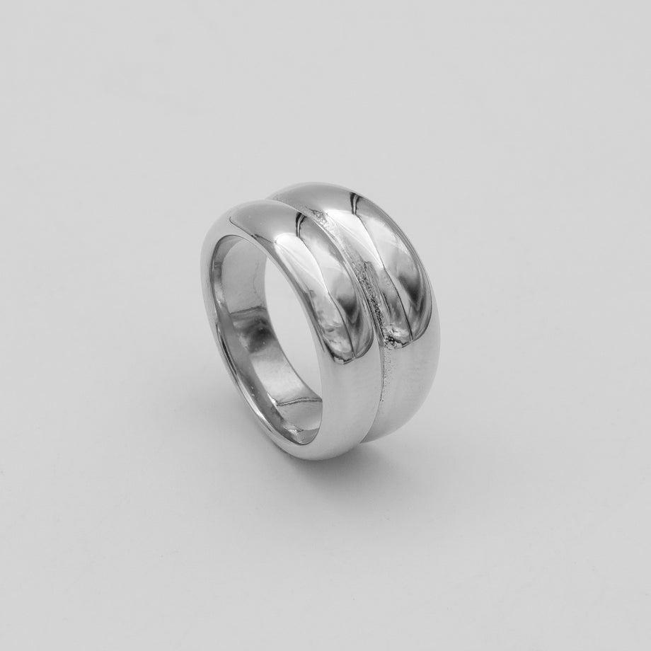 Eliana Double Band Dome Ring in Silver plated stainless steel from prya