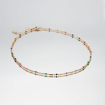 Elsie confetti inspired Necklace, is a stunning Gold plated necklace adorned with vibrant colourful beads from Prya