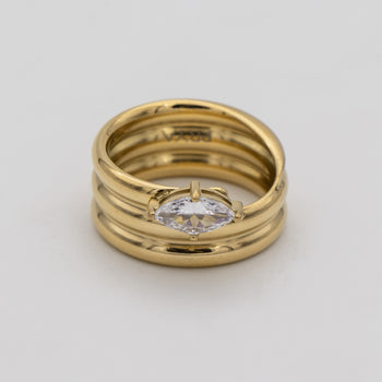 Emilia Ring is a bold, chunky gold plated ring inspired by retro style. Featuring a dazzling CZ centre stone from prya