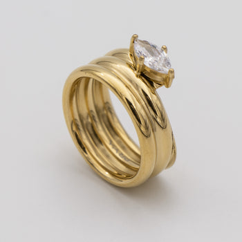 Emilia Ring is a bold, chunky gold plated ring inspired by retro style. Featuring a dazzling CZ centre stone from prya