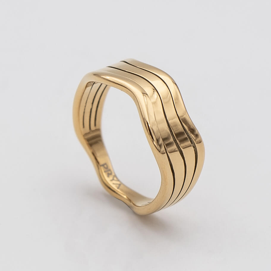 Esme Gold Ring featuring a chunky style with a triple wave band design from Prya