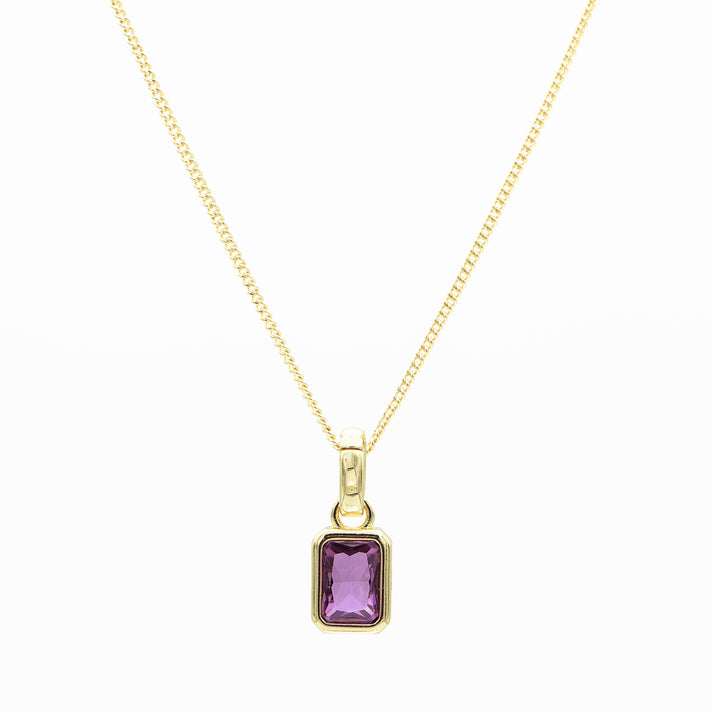 Febuary emerald cut birthstone necklace in 18k gold from prya