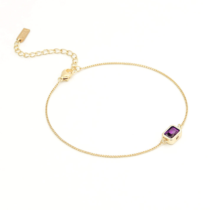 February Emerald cut birthstone bracelet  in 18k gold plating from prya
