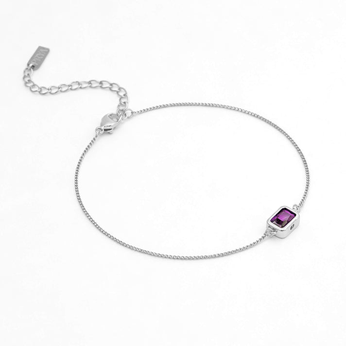 FebruaryEmerald cut birthstone bracelet  in silver plating from prya