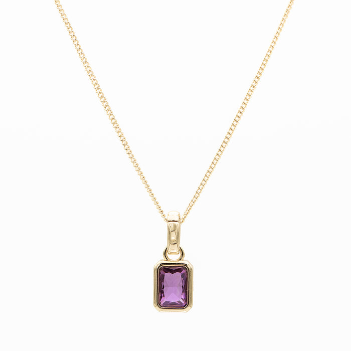 February emerald cut birthstone necklace in 18k gold plating from prya 