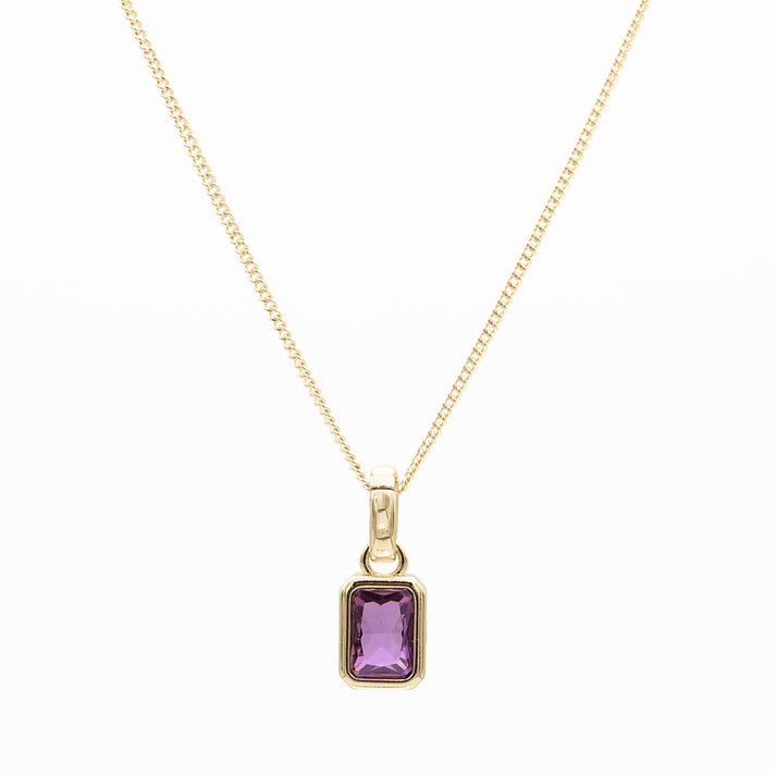 February emerald cut birthstone necklace in 18k gold plating from prya 