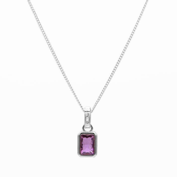 February emerald cut birthstone necklace in silver from prya 