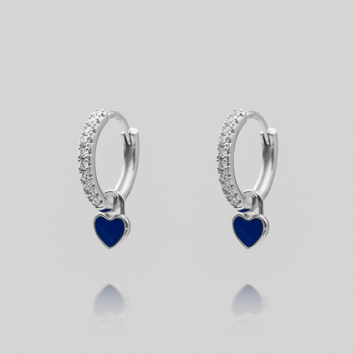 gabby heart huggies paved gold or silver hoop with coloured heart charm from prya