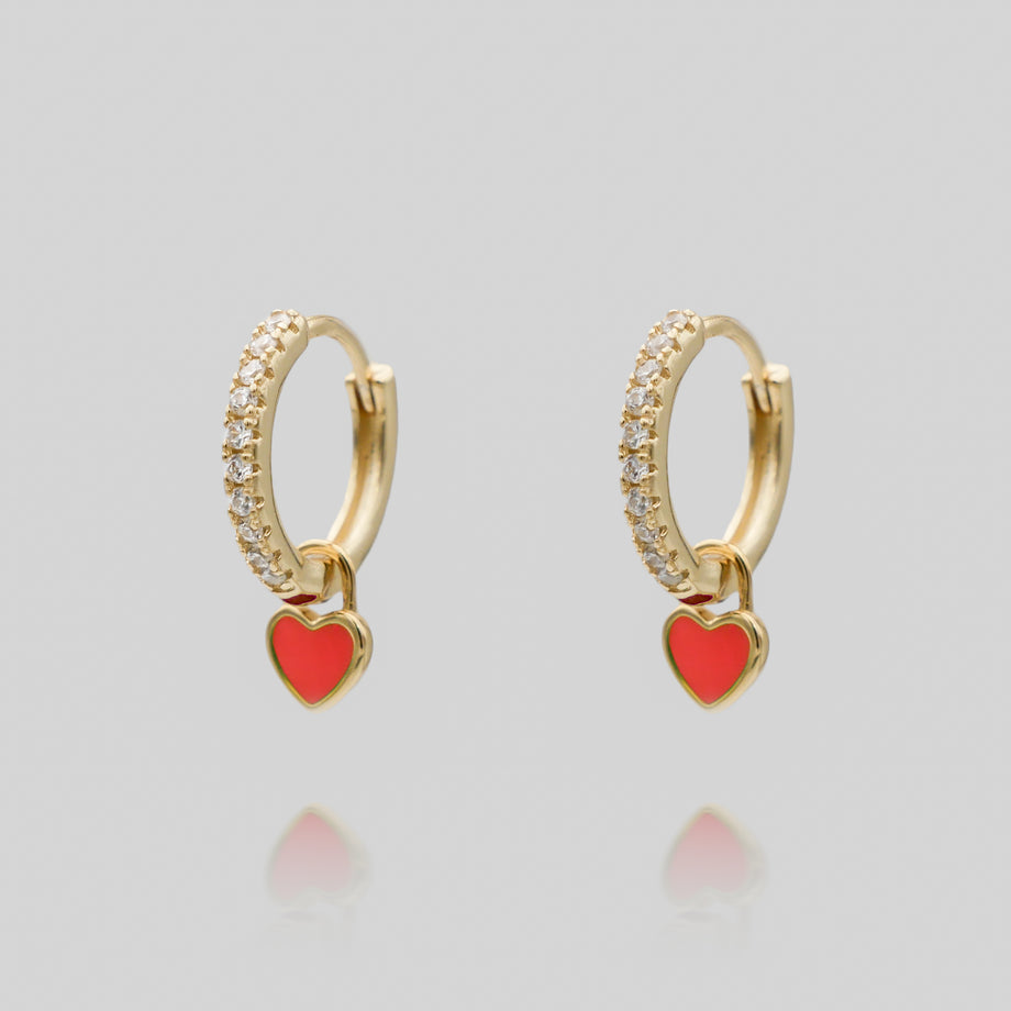 gabby heart huggies paved gold or silver hoop with coloured heart charm from prya